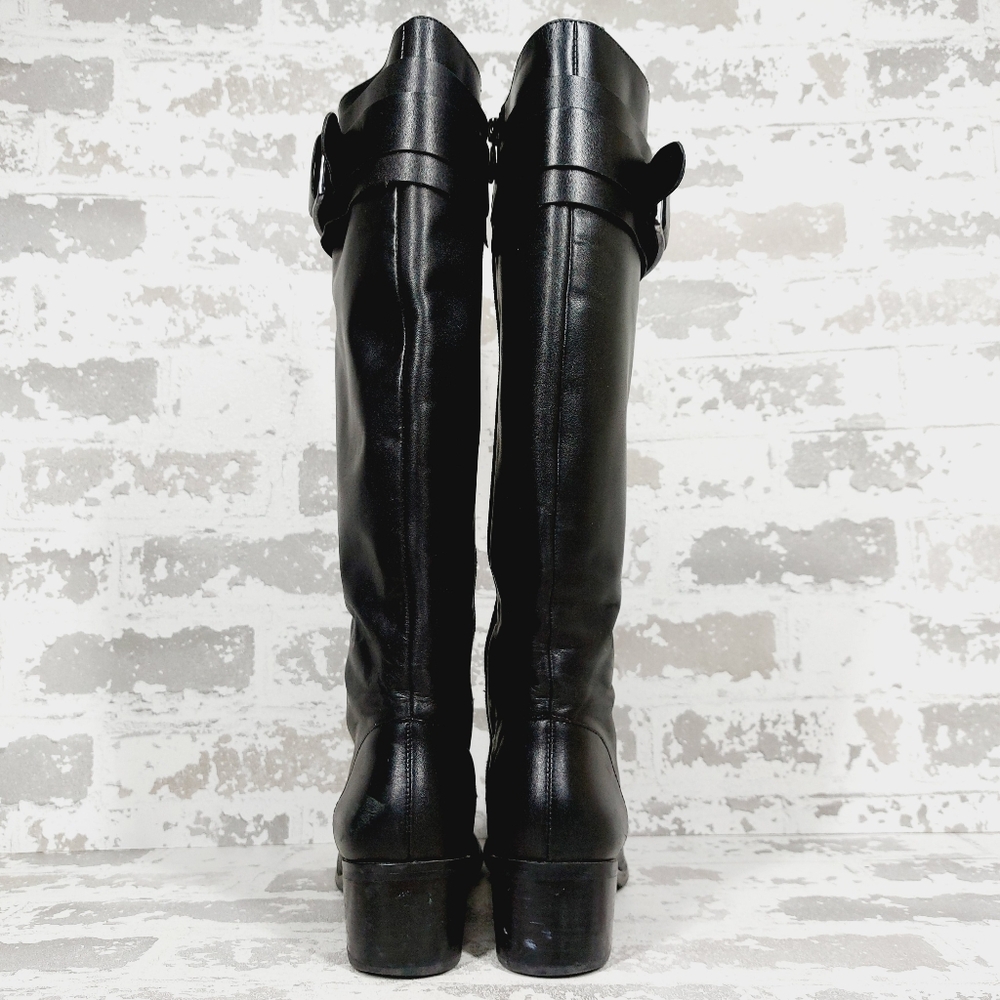 Tahari Kaley Black Leather Knee High Buckle Ridding Boots A920 - Picture 7 of 13